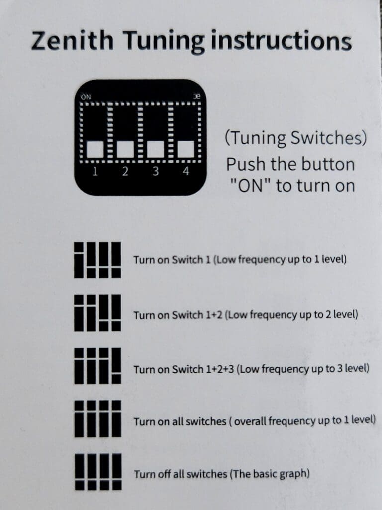 Tuning Switches settings for the Zenith