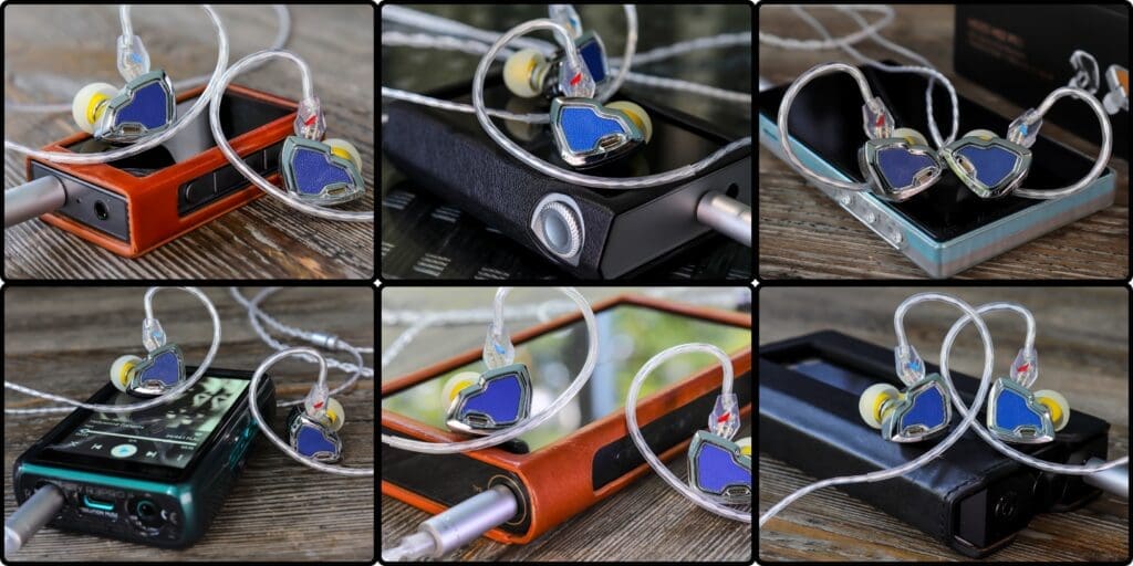 Collage of different source devices and the Hidizs MS2 Pro