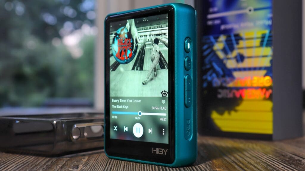 Hiby R3 Pro II standing next to its case